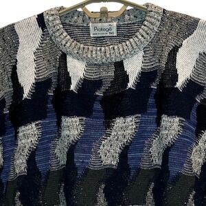 Protege 3D Textured Knit Sweater XL Men's Blue Grey Abstract Vintage Made in USA